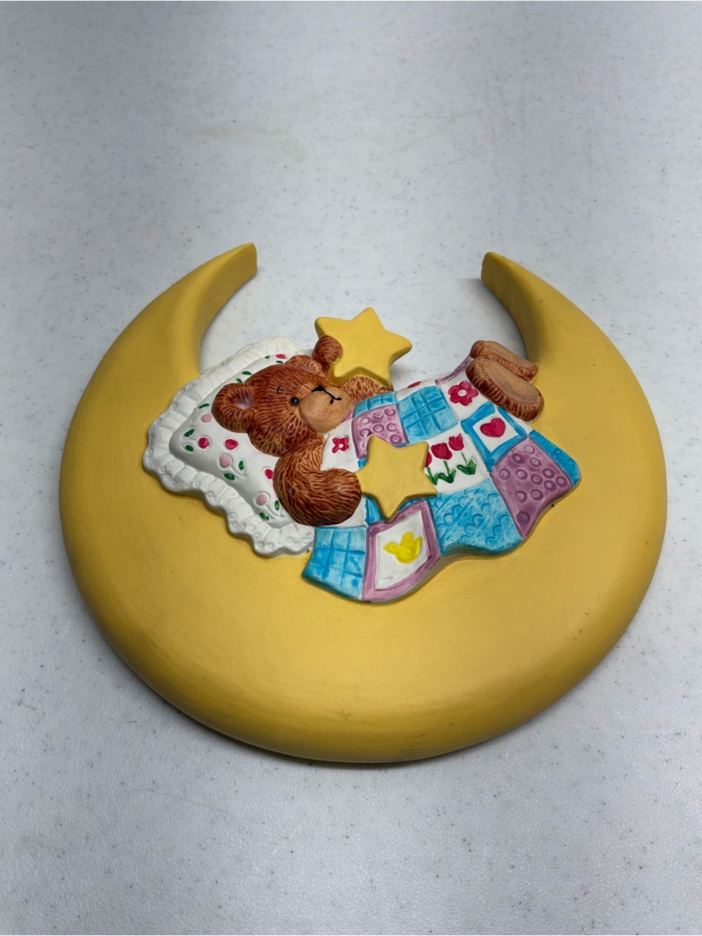 Vintage Enesco Lucy And Me Bedtime Bear on Moon Wall Hanging Ceramic
